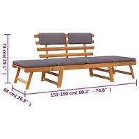 Ligbed met kussen 2-in-1 190 cm massief acaciahout - thumbnail