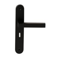 Hardbrass Deurkruk Geneve op ovaal langschild sleutelgat 56mm - zwart - thumbnail