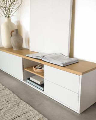Kave Home TV-meubel 'Abilen' Eiken, 200 x 44cm, kleur Wit