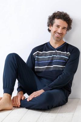 Comfortabele blauwe heren pyjama van Hajo