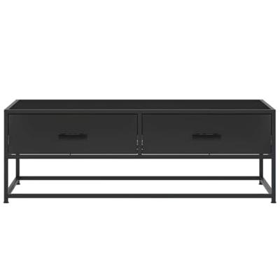 Salontafel 100x50x35 cm bewerkt hout en metaal zwart Salontafel 100x50x35 cm bewerkt hout en metaal zwart