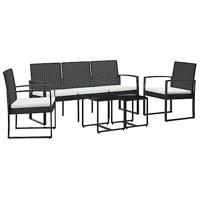 5-delige Tuinset met kussens polypropeen rattan zwart - thumbnail