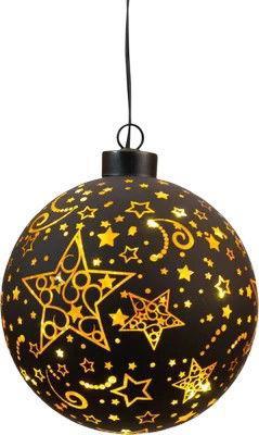 Led bal glas sterren dia. 12 cm zwart/goud Anna's Collection - Annas collection
