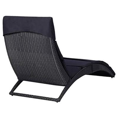 Ligbed met kussen poly rattan zwart