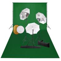 Fotostudioset met lampen, paraplu's, achtergrond en reflector - thumbnail