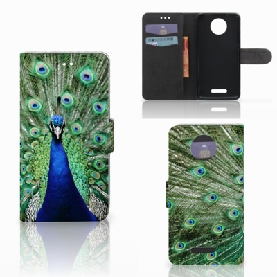 Motorola Moto C Plus Telefoonhoesje met Pasjes Pauw Motorola Moto C Plus Telefoonhoesje met Pasjes Pauw