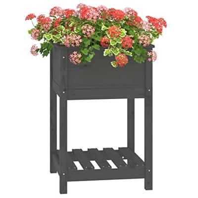 Plantenbak met schap 54x54x81 cm massief grenenhout grijs