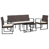 5-delige Tuinset met kussens polypropeen rattan bruin - thumbnail