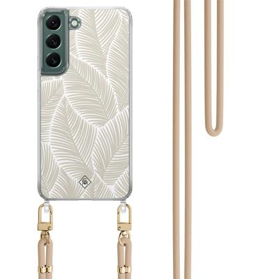 Samsung Galaxy S22 Plus hoesje met beige koord - Palm leaves beige
