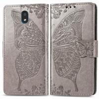 Voor LG K30 2019 Butterfly Love Flower reliëf horizontale Flip lederen draagtas met beugel Lanyard Card slot portemonnee (grijs) - thumbnail