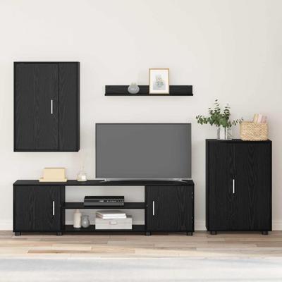 Tv-meubelset Wandgemonteerd 4 pcs Zwart Eiken Bewerkt hout
