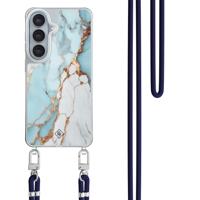 Samsung Galaxy S26 hoesje met donkerblauw koord - Marmer lichtblauw - thumbnail