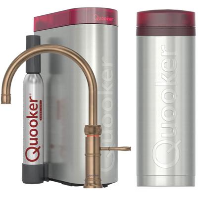 Quooker Classic Fusion Round Keukenkraan Set - Kokend Warm- en Koud Water - Messing Patina - Inclusief PRO3 Reservoir & CUBE - Direct Gekoeld Bruisend Water