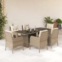7-delige Tuinset met kussens poly rattan beige - thumbnail