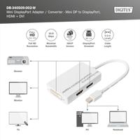 Digitus DB-340509-002-W DisplayPort-kabel DVI / HDMI / DisplayPort Adapter DisplayPort-bus, HDMI-A-bus, DVI-D 24+1-polige bus 0.20 m Wit Afgeschermd (dubbel), - thumbnail