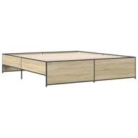Bedframe bewerkt hout metaal sonoma eikenkleurig 200x200 cm - thumbnail