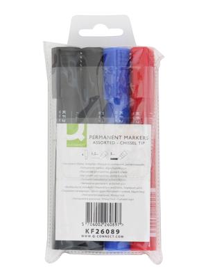 Q-CONNECT permanente marker, 2-5 mm, schuine punt, geassorteerde kleuren, etui van 4 stuks Q-CONNECT permanente marker, 2-5 mm, schuine punt, geassorteerde kleuren, etui van 4 stuks