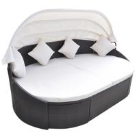 Loungebed met luifel poly rattan bruin - thumbnail