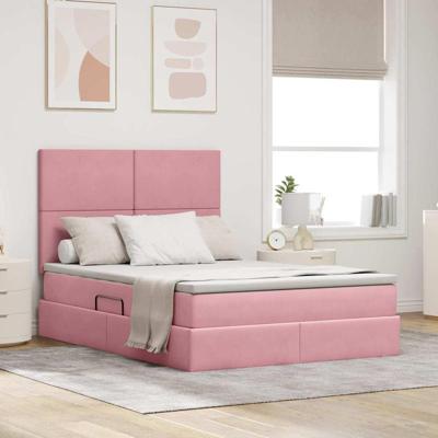 Opbergbed met LED met matras Roze 140 x 200 cm Fluweel