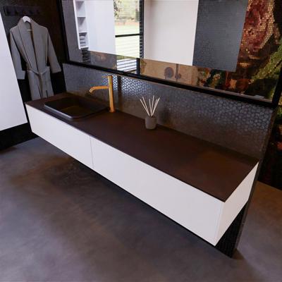 Badkamermeubelset Mondiaz Erin 200 cm met 2 Lades met RIDGE Wastafel Links Urban met 1 kraangat Greeploos Mat Carrara