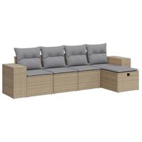 5-delige Loungeset met kussens poly rattan beige - thumbnail