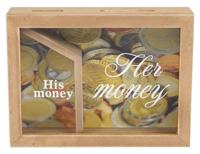 Gifts Amsterdam spaarpot His and Hers 15 x 20 cm hout bruin - thumbnail