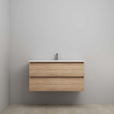 On-Line Onderkast - 100 cm - Voorgemonteerd - Acryl Wastafel - 1 Kraangat - Eiken