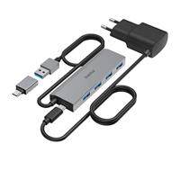 Hama - USB A hub met type C adapter, 4 USB A, USB 3.2 Gen 1, tot 5 Gb/s, voeding, aluminium - thumbnail