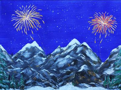 Achtergrond Canvas LED Vuurwerk 76X56 cm kerst My Village - My village