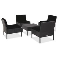 5-delige Loungeset met kussens poly rattan zwart - thumbnail