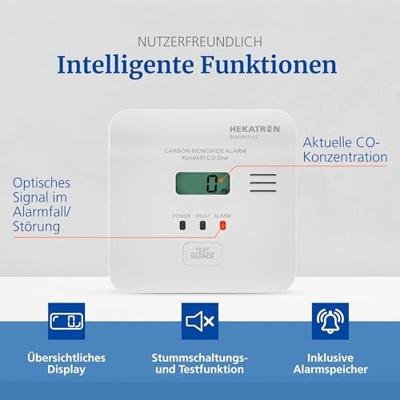 Hekatron KonexXt CO One Koolmonoxidemelder Incl. batterij (10 jaar) werkt op batterijen Detectie van Koolmonoxide - thumbnail