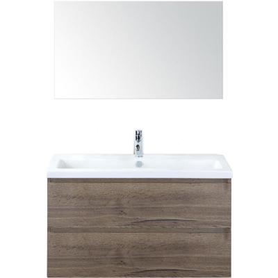 Vogue Badmeubelset 100 cm - Greeplijst in Kleur - Tabacco - Keramische Wastafel Wit 1 Kraangat met Spiegel