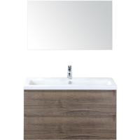 Vogue Badmeubelset 100 cm - Greeplijst in Kleur - Tabacco - Keramische Wastafel Wit 1 Kraangat met Spiegel - thumbnail