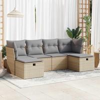 6-delige Loungeset met kussens poly rattan beige - thumbnail