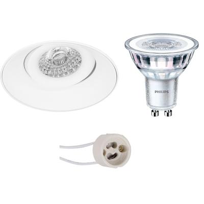 GU10 Inbouwspot Set - Mat Wit - Inbouw Rond - Trimless - Kantelbaar - Philips - CorePro 827 36D - Dimbaar - Pragmi Nivas Pro - 3W - Warm Wit 2700K - Ø150mm