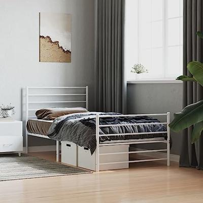 Bedframe met hoofd- en voeteneinde metaal wit 75x190 cm Bedframe met hoofd- en voeteneinde metaal wit 75x190 cm