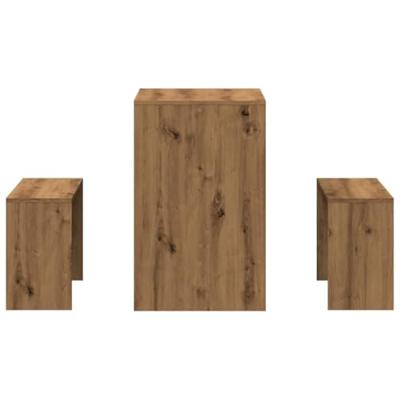 3-delige Eettafel en bankenset bewerkt hout artisanaal eiken