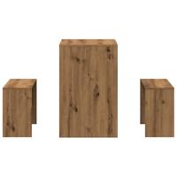 3-delige Eettafel en bankenset bewerkt hout artisanaal eiken - thumbnail