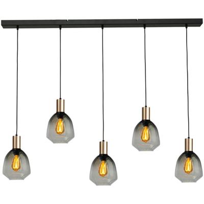 Masterlight 5-lichts hanglamp - goud -Porto met Nicolette green glazen - 2711-05-02-130-5-14