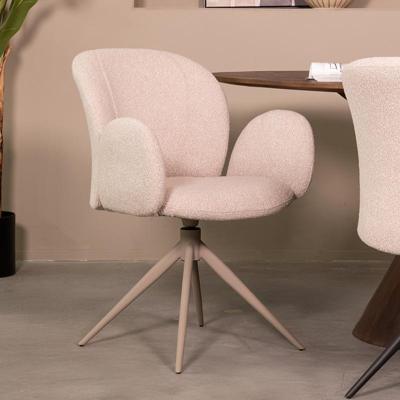 LABEL51 Draaibare Eetkamerstoel 'Kimball' Taupe frame, Bouclé, kleur Naturel