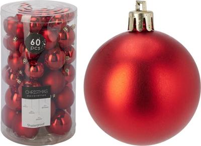 60 onbreekbare kerstballen rood