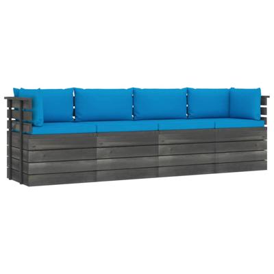 vidaXL Tuinbank 4-zits met kussens pallet massief grenenhout