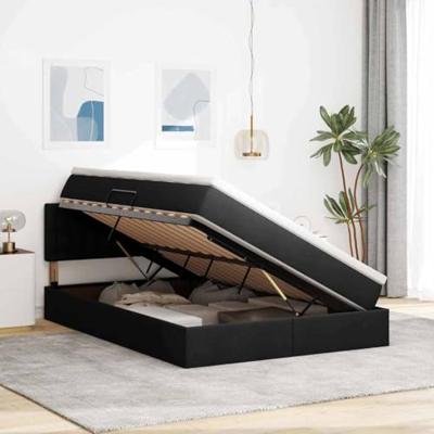 Opbergbed met matras met matras Zwart 140 x 190 cm Bewerkt hout