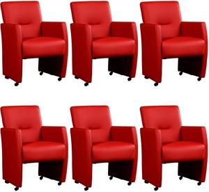Set van 6 Rode leren moderne eetkamerfauteuils Pleasure - Toledo Leer Ducati (rood leer) Set van 6 Rode leren moderne eetkamerfauteuils Pleasure - Toledo Leer Ducati (rood leer)