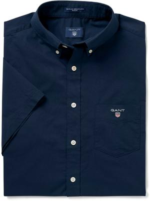GANT Heren Overhemd Navy Poplin Korte Mouwen Button Down Regular Fit