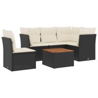 6-delige Loungeset met kussens poly rattan zwart - thumbnail