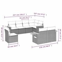 8-delige Loungeset met kussens poly rattan grijs - thumbnail