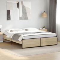 Bedframe bewerkt hout metaal sonoma eikenkleurig 200x200 cm - thumbnail