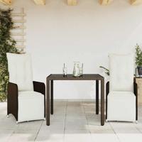 3-delige Bistroset met kussens poly rattan bruin - thumbnail