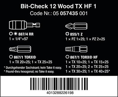 Wera Bit-Check 12 Wood TORX HF 1 | 12 delig - 05057435001 Wera Bit-Check 12 Wood TORX HF 1 | 12 delig - 05057435001